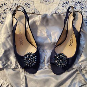 CAPARROS EVENING SATIN NAVY BLUE SHOES Size 7M